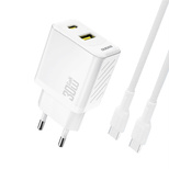 Dudao A27TCEU PD 30W GaN USB-A USB-C Wall Charger with USB-C Cable - White