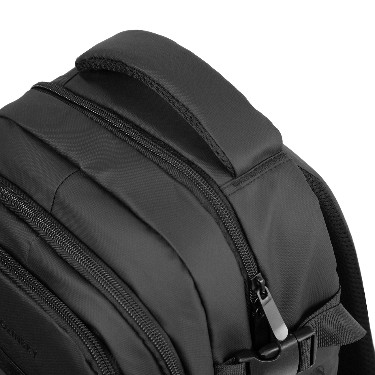 Top view of the Wozinsky backpack with the zipper visible concealing the laptop pocket.