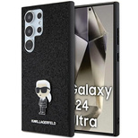 Karl Lagerfeld Fixed Glitter Ikonik Logo Metal Pin Case für Samsung Galaxy S24 Ultra – Schwarz