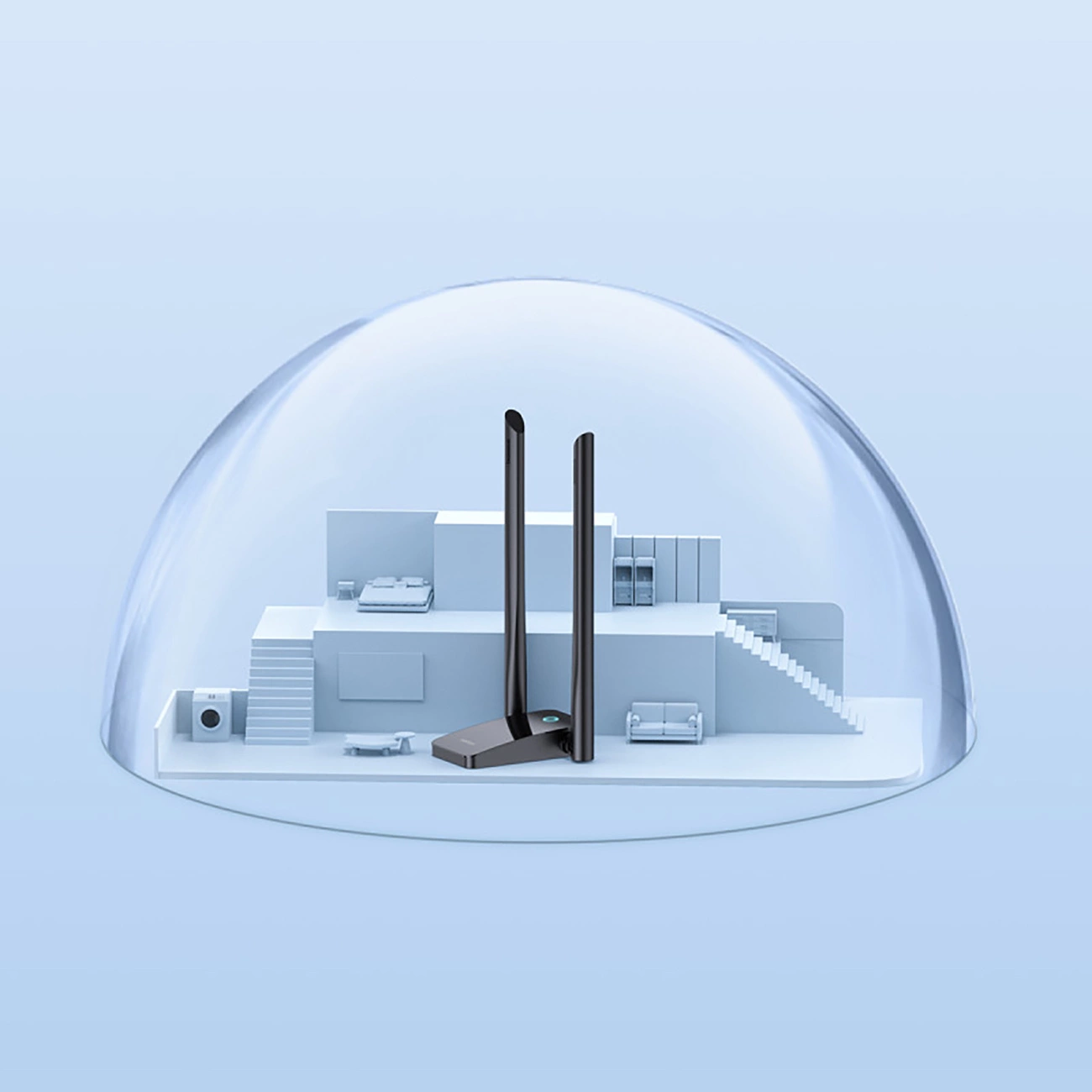 Home space with a Baseus FastJoy USB network card encased in a dome