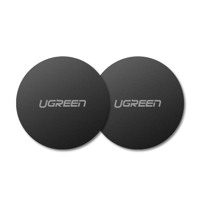 Ugreen LP123 runde und rechteckige Metallplatten für magnetische Telefonhalter auf weißem Hintergrund