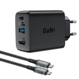 Acefast 2in1 Ladegerät GaN 65W USB Type C / USB, Adapter HDMI Adapter 4K 60Hz (Set mit Kabel) schwarz (A17 schwarz)