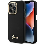 Guess Silikon Script Metal Logo &amp; Frame iPhone 15 Pro Max Hülle - Schwarz