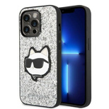 Etui Karl Lagerfeld Glitter Choupette Patch na iPhone 14 Pro Max - srebrne