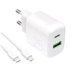 Puro PROLITE 25W USB-A / USB-C wall charger + USB-C - USB-C cable 1.2m - white