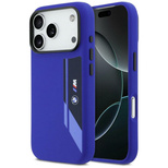 BMW M Silikonhülle mit vertikalem Logo und MagSafe-Funktion für iPhone 17 Pro – Marineblau