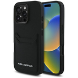 Karl Lagerfeld HC Grained PU Cardslot Metal Elong Case für iPhone 16 Pro Max - Schwarz