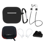 AirPods 3 Silikonhüllen-Set + Hülle/Ohrbügel/Umhängeband/Uhrenarmbandhalter/Karabinerverschluss - Schwarz