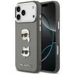 Karl Lagerfeld FW Grained Karl &amp; Choupette Heads Pins &amp; Logo iPhone 17 Pro Max Hülle - Grau