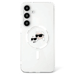 Case Karl Lagerfeld Button Karl &amp; Choupette Heads Printed Logo MagSafe Samsung Galaxy S25 Plus white