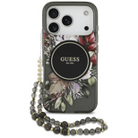 Guess IML Flowers Pearl Strap MagSafe Hülle für iPhone 17 Pro - Schwarz