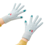 Women's winter telephone gloves with a snowman and a Christmas tree - green