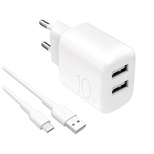 Ładowarka sieciowa Puro PROLITE 10W 2x USB-A + kabel USB-A - USB-C 1.2m - biała