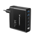 Wozinsky CGWCB 140W GaN-Wandladegerät 3 x USB-C / 2 x USB-A – Schwarz