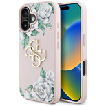 Guess Grained Roses Big 4G Logo iPhone 16 Hülle - Rosa