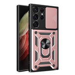 Hybrid Armor Camshield case for Samsung Galaxy S23 Ultra armored case with camera cover pink