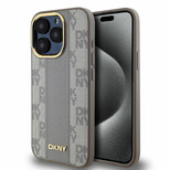 DKNY Leather Checkered Mono Pattern MagSafe-Hülle für iPhone 15 Pro – Beige