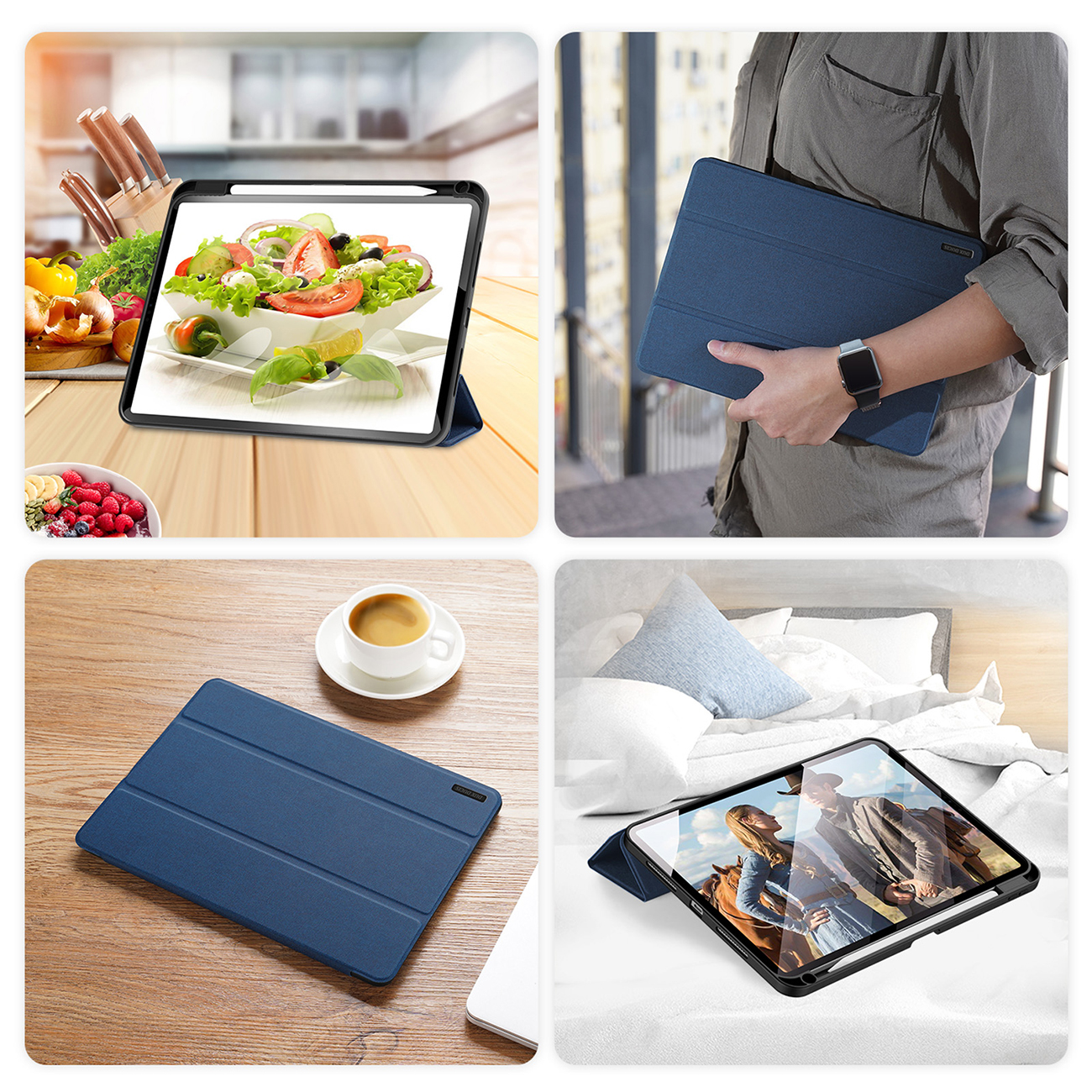 Man holding tablet in Dux Ducis Domo flip case and smart sleep