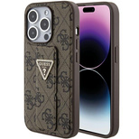 Guess Grip Stand 4G Triangle Strass Hülle für iPhone 15 Pro – braun