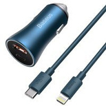 Baseus Golden Contactor Pro fast car charger USB Type C / USB 40 W Power Delivery 3.0 Quick Charge 4+ SCP FCP AFC + USB Type C cable - Lightning blue (TZCCJD-03) - OUTLET