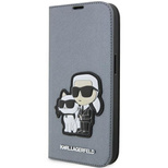 Etui Karl Lagerfeld Saffiano Karl&Choupette na iPhone 14 Pro Max - srebrne