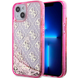 Guess Liquid Glitter 4G Transculent Hülle für iPhone 14 – Rosa