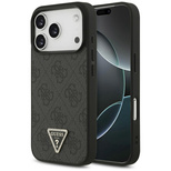 Guess Leather 4G Triangle Strass MagSafe Case für iPhone 17 Pro - Schwarz