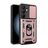 Etui pancerne Hybrid Armor Camshield z osłoną aparatu i metalowym ringiem do Samsung Galaxy S24 FE - różowe