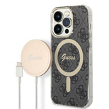 Set Guess GUBPP14LH4EACSK Case+ Charger iPhone 14 Pro 6.1" black/black hard case 4G Print MagSafe