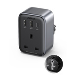 Wall charger 30W (2xUSB/USB C/AC) / UK - EU adapter 13A Ugreen CD314 - black