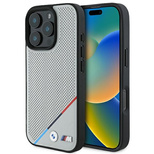 BMW M Perforated Tricolor Line MagSafe Hülle für iPhone 16 Pro – Grau