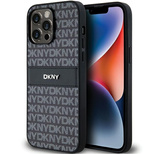 DKNY Lederhülle mit Monostreifen und Metalllogo für iPhone 14 Pro – Schwarz