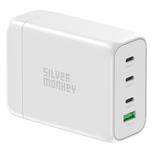 Silver Monkey SMA152 130W GaN-Ladegerät 3xUSB-C PD USB-A QC 3.0 mit abnehmbarem Stromkabel – Weiß