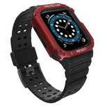 Schutzarmband für Apple Watch 9 / 8 / 7 / 6 / 5 / 4 / 3 / 2 / SE / SE2 (41 / 40 / 38 mm) Gehäuse, gepanzerte Abdeckung für die Uhr, Schwarz / Rot