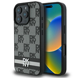 DKNY Checkered Pattern &amp; Printed Stripes Hülle für iPhone 16 Pro – Schwarz