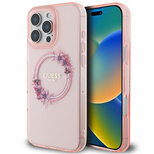 Guess IML Flowers Wreath MagSafe-Hülle für iPhone 16 Pro Max – Rosa