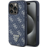 Guess 4G Triangle Metal Logo Hülle für iPhone 15 Pro – Blau