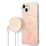 Set Guess GUBPP14MH4EACSP Case+ Charger iPhone 14 Plus 6.7" pink/pink hard case 4G Print MagSafe