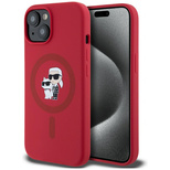 Karl Lagerfeld Silicone Karl&amp;Choupette Heads Ring MagSafe iPhone 15 Case - Red