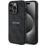 Guess 4G Collection MagSafe-Hülle aus Leder und Metalllogo für iPhone 13 Pro Max – Schwarz