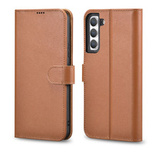 iCarer Haitang Leather Wallet Case Leather Case for Samsung Galaxy S22 + (S22 Plus) Wallet Housing Cover Brown (AKSM05BN)