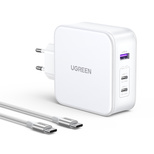 GaN Ugreen Nexode CD289 USB-A/2xUSB-C 140W wall charger + USB-C - USB-C cable 1.5m - white