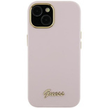 Guess Silicone Script Metal Logo & Frame case for iPhone 15 Pro - pink