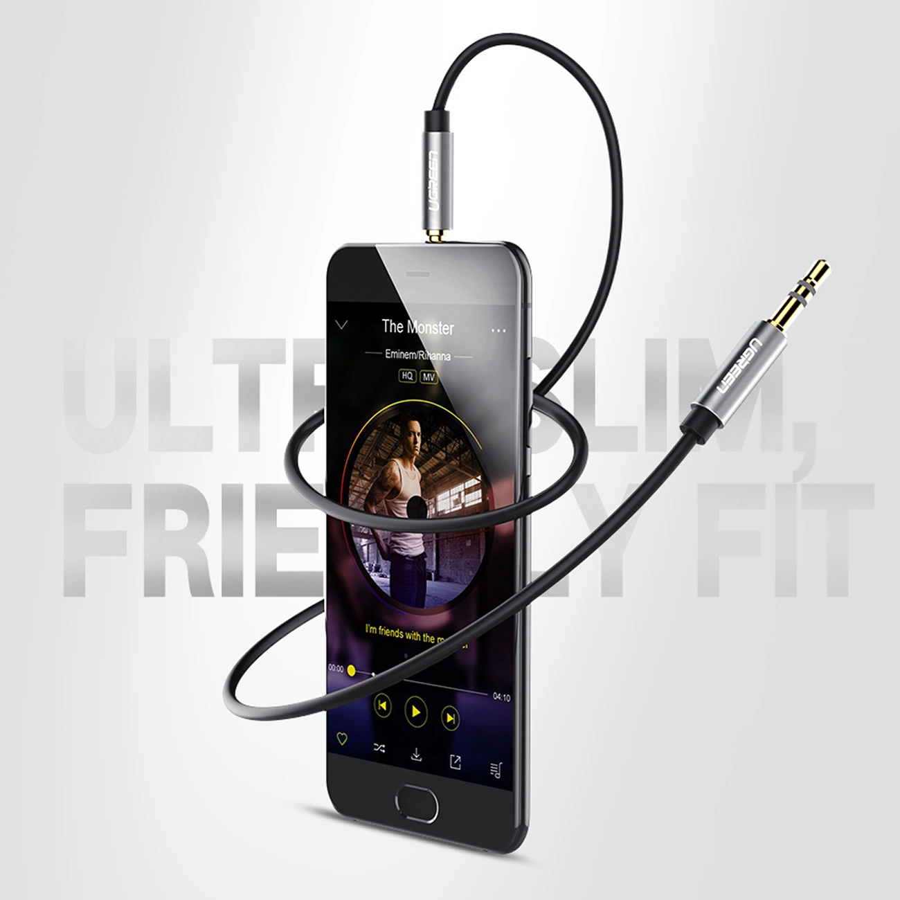 Phone wrapped with Ugreen AV119 AUX audio cable