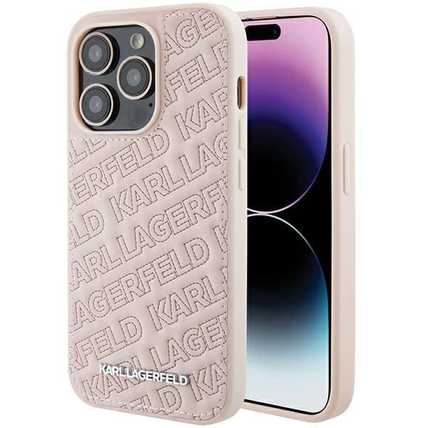 Karl Lagerfeld Quilted K Pattern case for iPhone 15 Pro pink