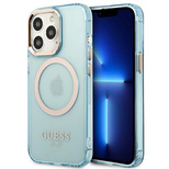 Guess GUHMP13XHTCMB iPhone 13 Pro Max 6.7&quot; blue/blue hard case Gold Outline Translucent MagSafe