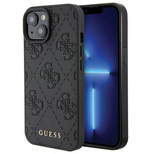 Guess Leder 4G Stamped Hülle für iPhone 15 – Schwarz