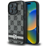 DKNY Checkered Pattern &amp; Printed Stripes Case for iPhone 16 Pro Max - Black