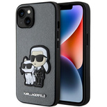 Karl Lagerfeld Hülle für iPhone 14 aus der Saffiano Karl &amp; Choupette Serie – Silber