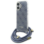 Guess Crossbody Cord 4G Print Hülle mit Trageband für iPhone 16 – Blau